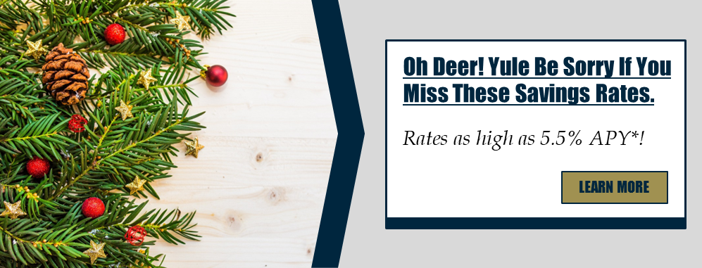 Oh deer! Yule be sorry if you miss these savings rates. Rates as high as 5.5% APY*! Learn more.